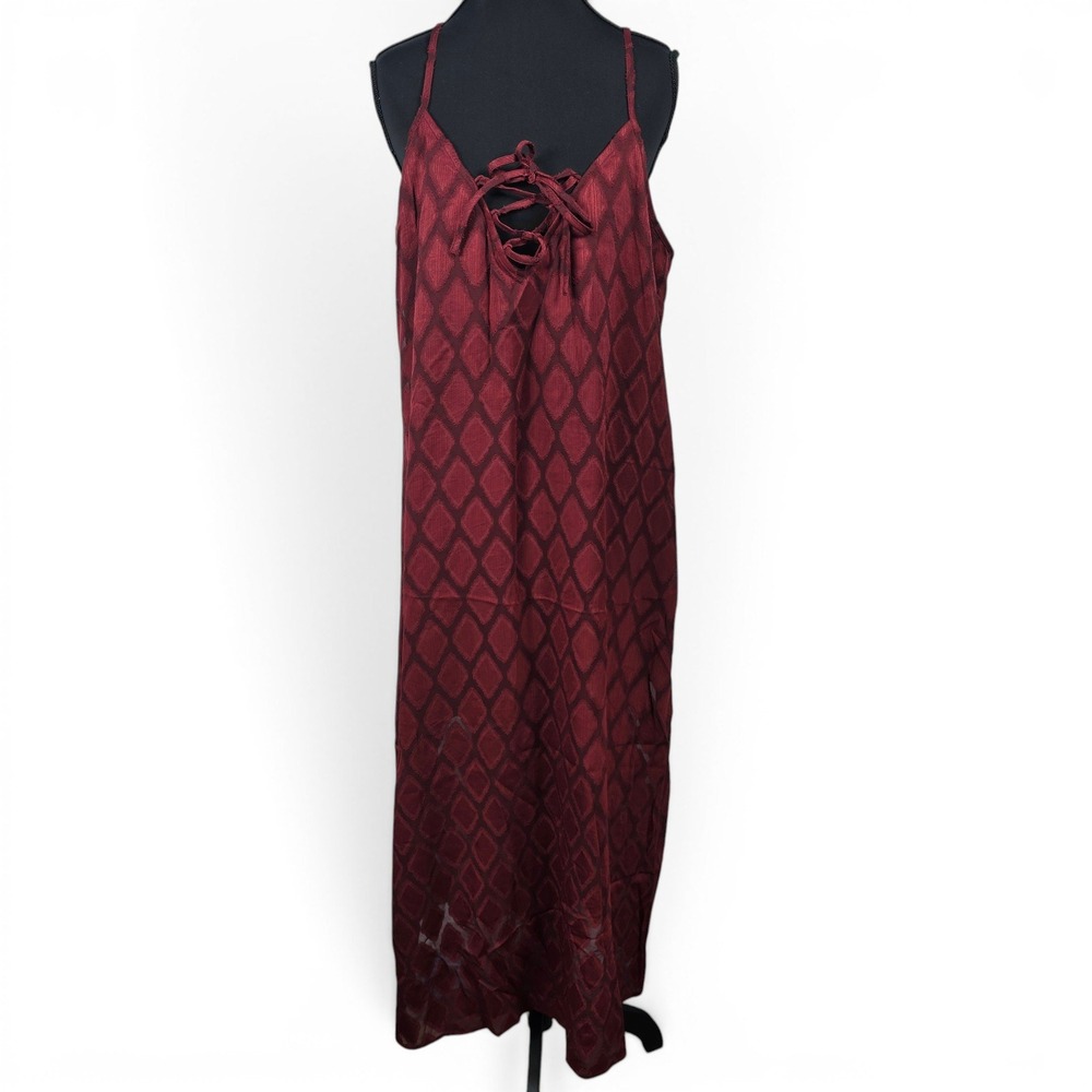 Band of the Free Burgundy Diamond Jacquard Maxi Slip Dress Lace Up Front Large‎